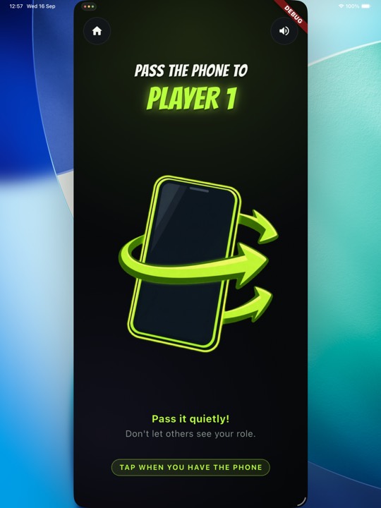Screen asking players to pass the phone